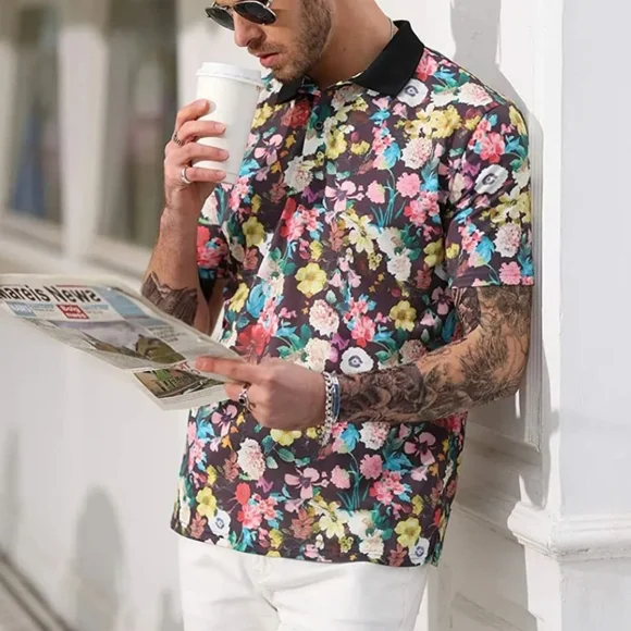 NWT PJ PAUL JONES Flower Polo Shirts - Picture 2 of 14